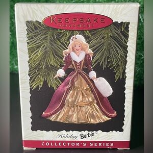Hallmark 1996 Keepsake Barbie Holiday Ornament in Burgundy and Gold